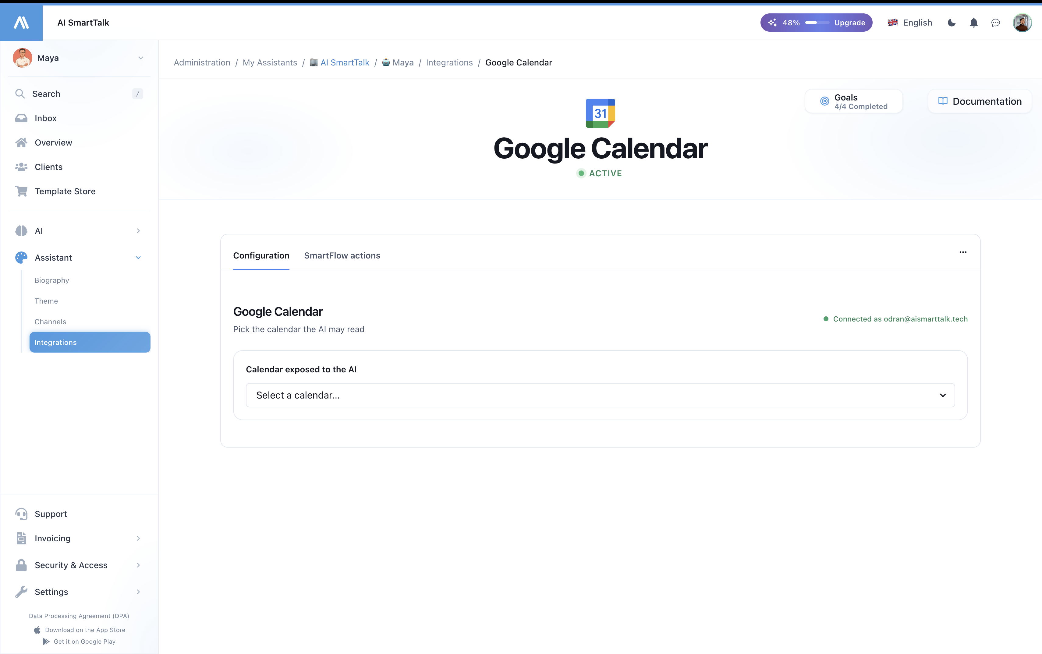 Connected — calendar picker