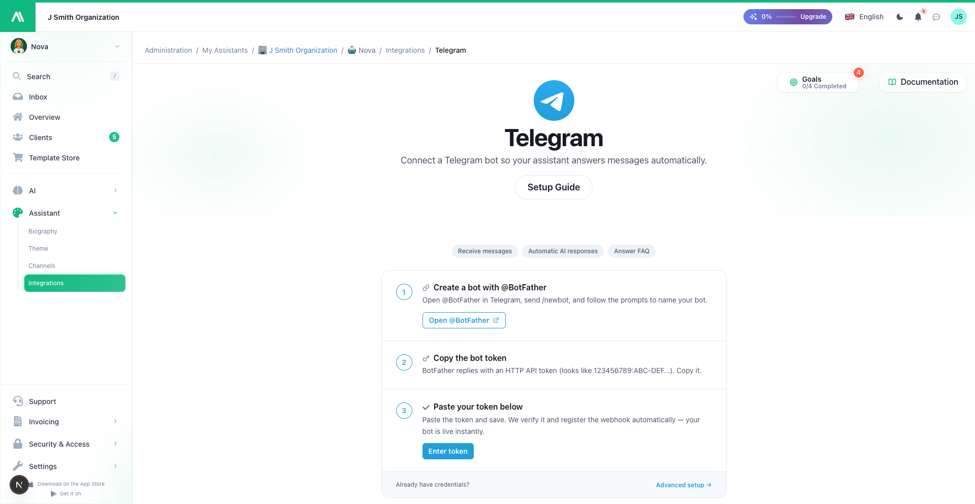 Telegram integration setup