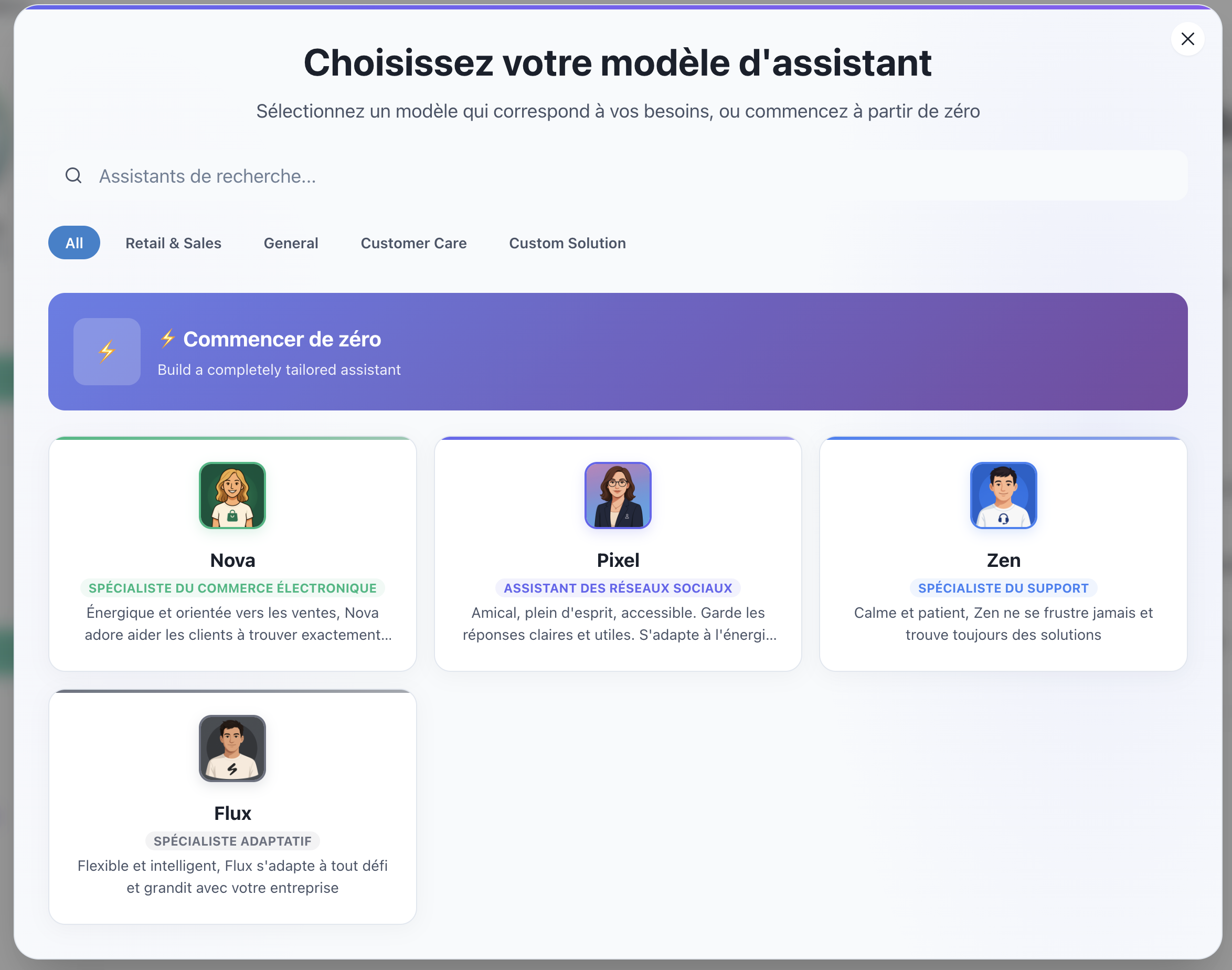 Create assistant - Template selection modal