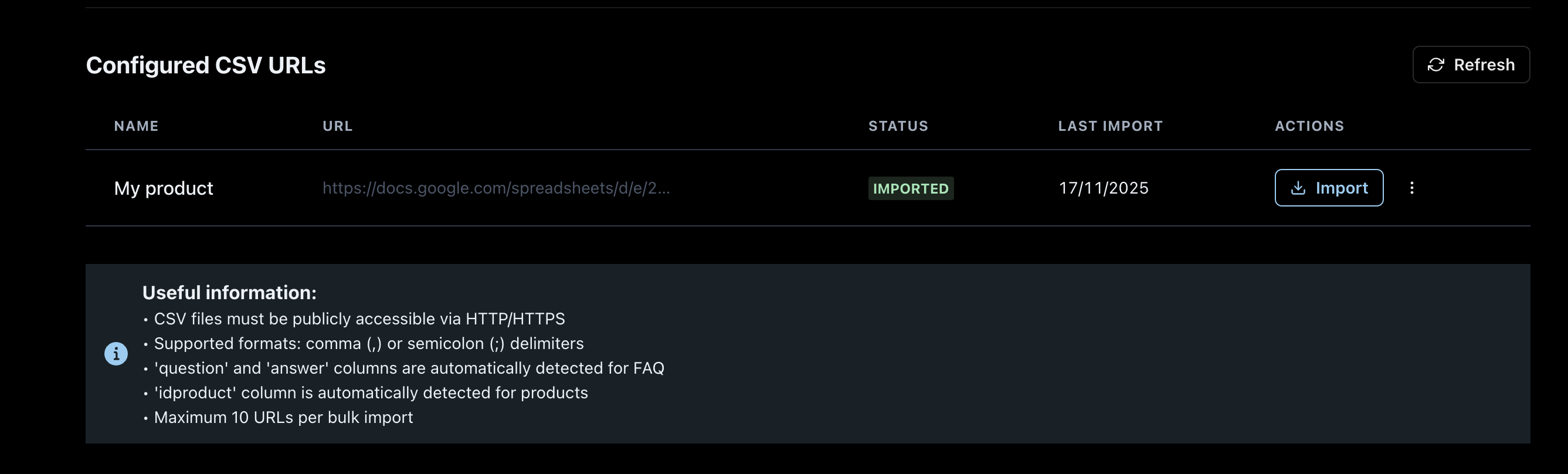Importstatus-Dashboard