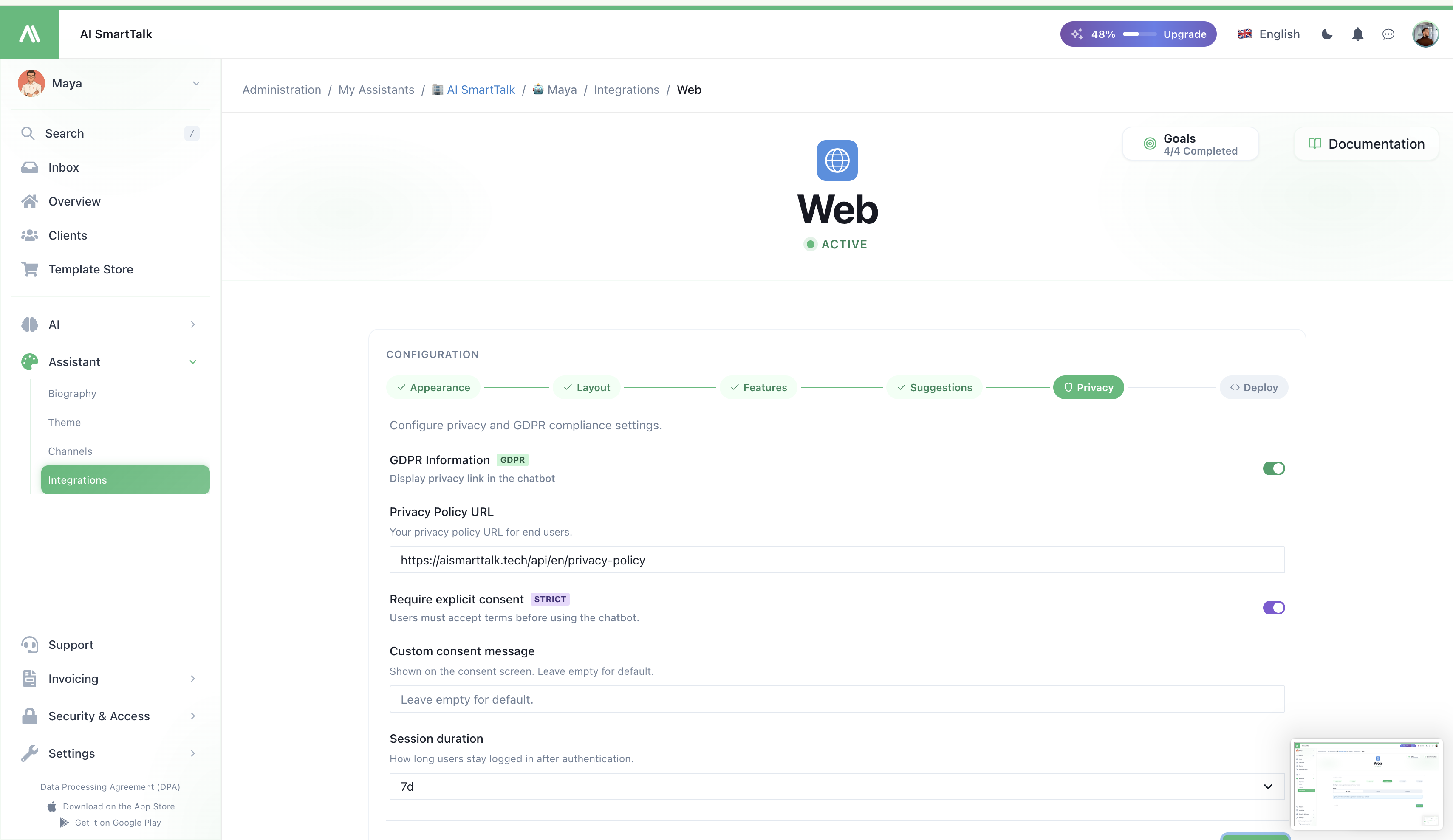 Web Widget — Privacy