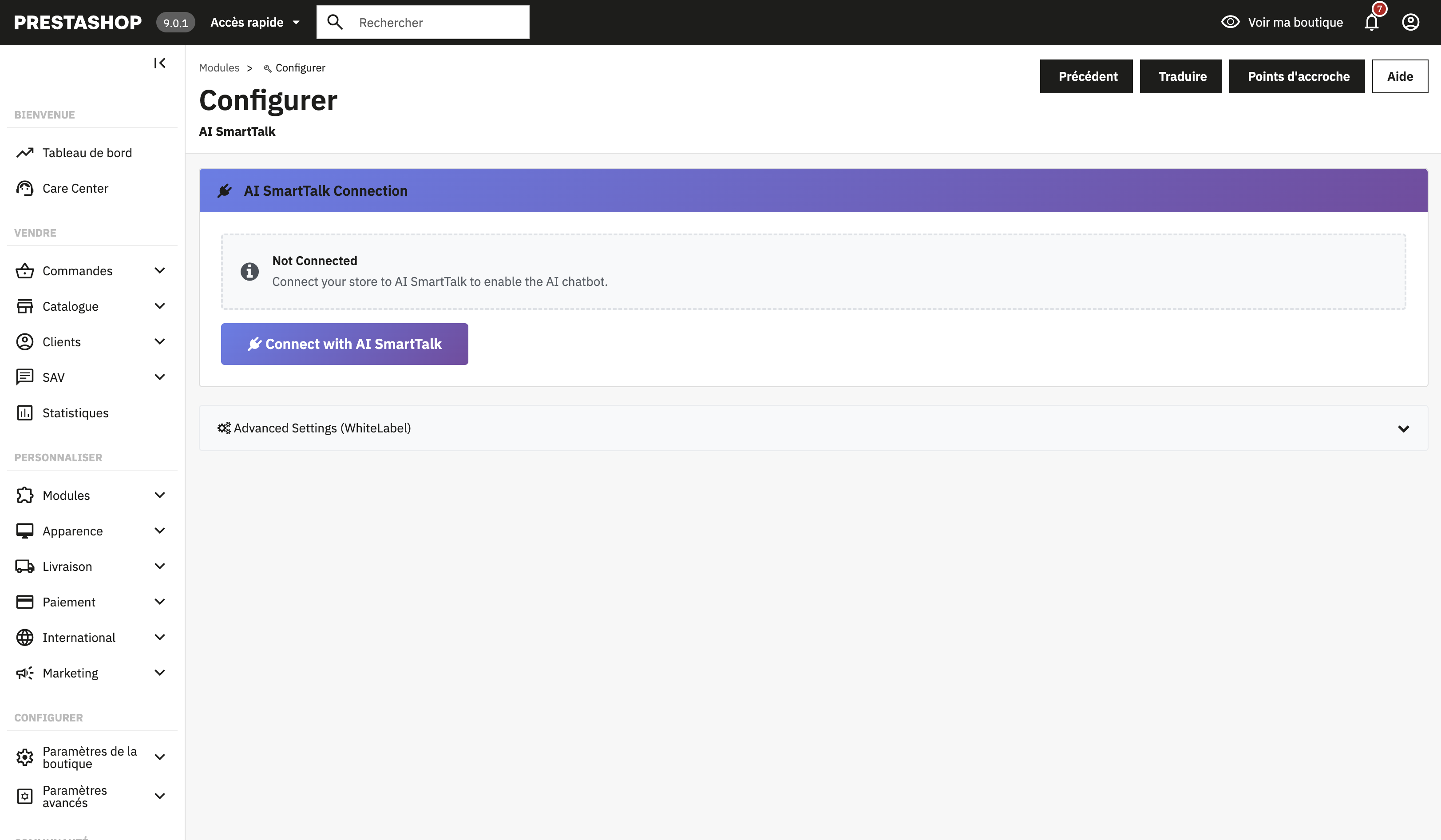 Ρυθμίσεις module AI SmartTalk PrestaShop