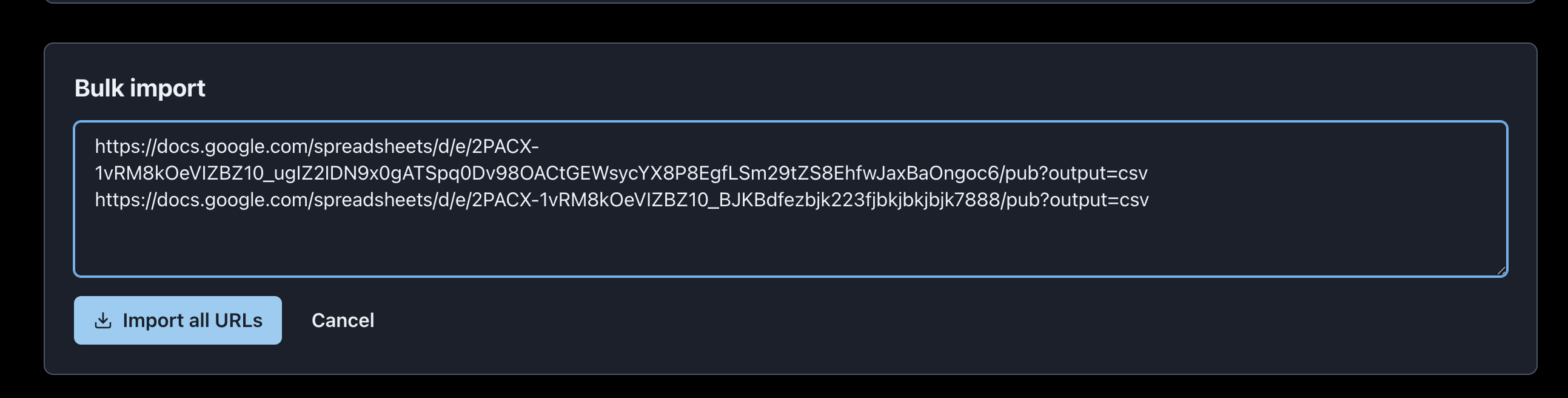 Massiivinen CSV URL -tuonti