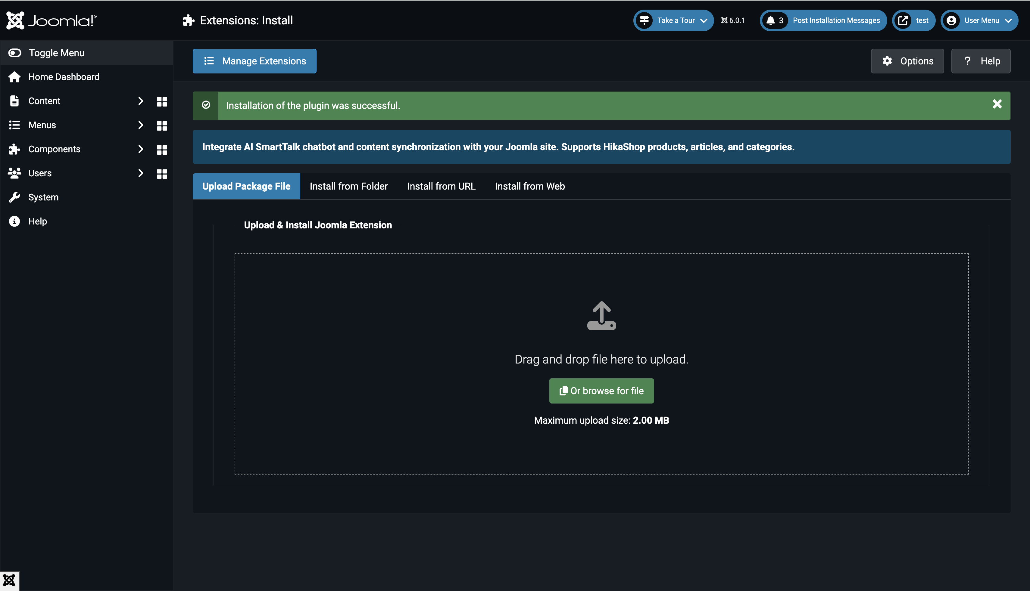 Joomla-laajennuksen asennus