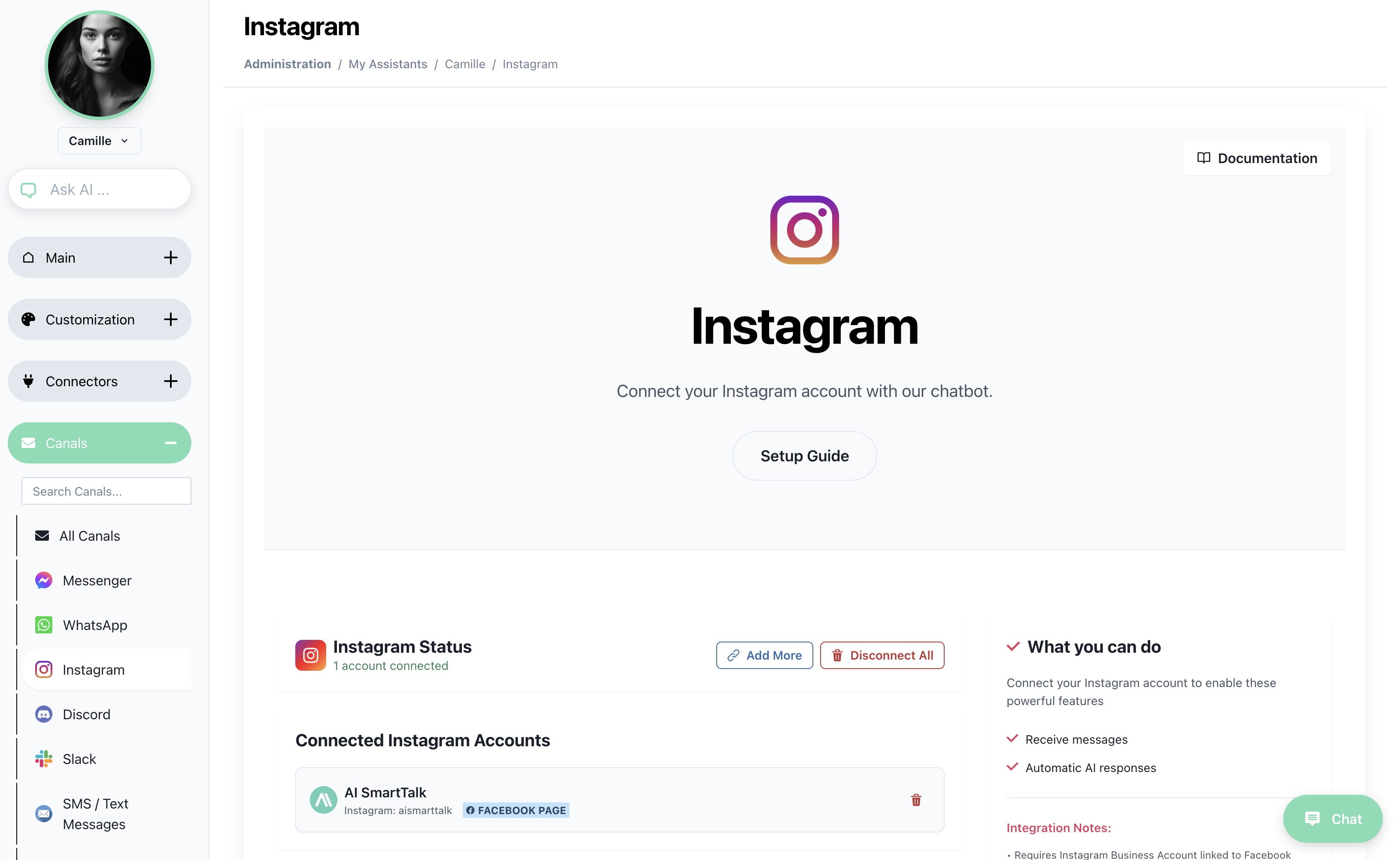 Intégration Instagram Direct