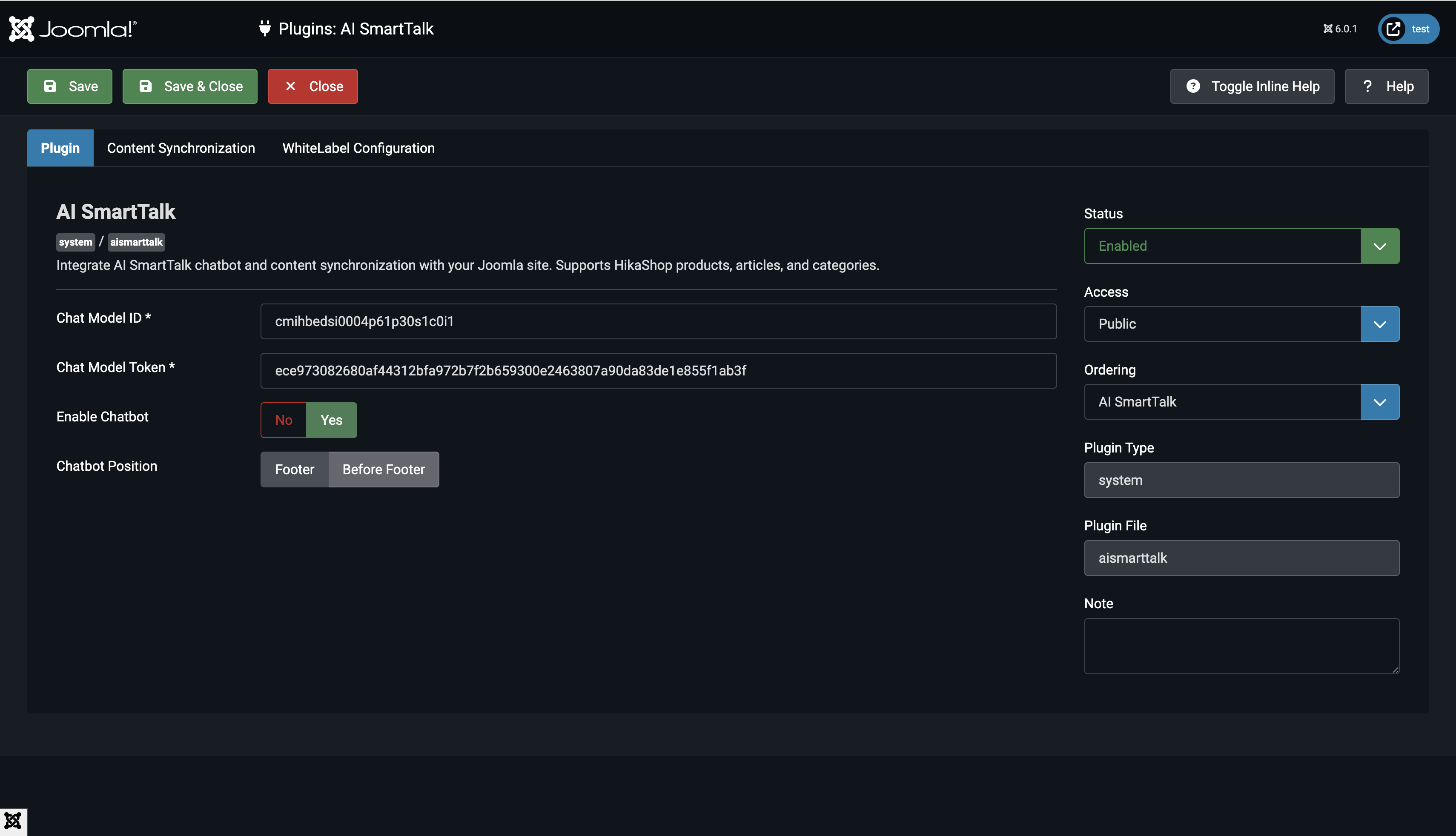 Configuration du Plugin Joomla