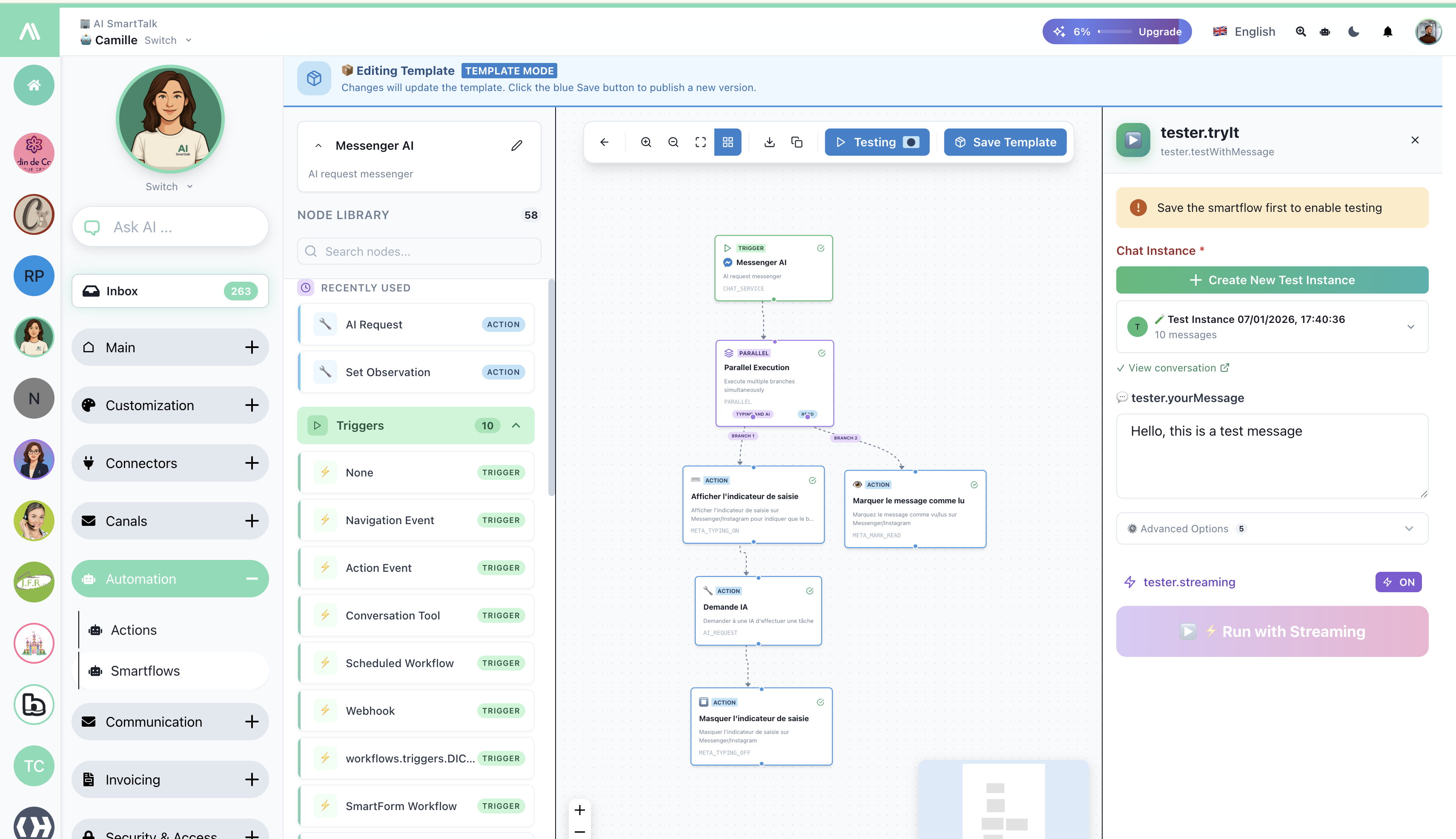 Panneau de Test - Messenger