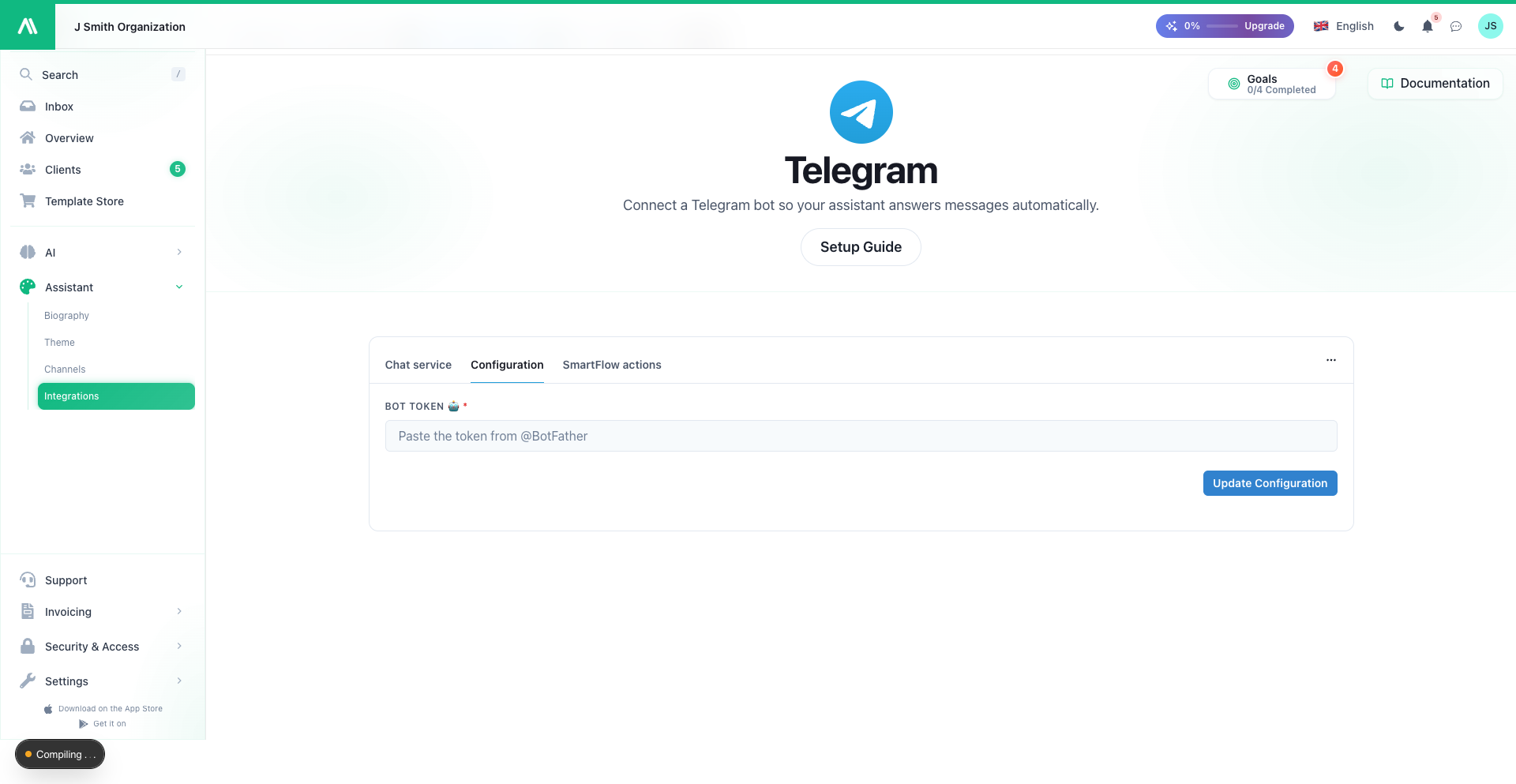 Ielīmējiet savu Telegram bot tokenu