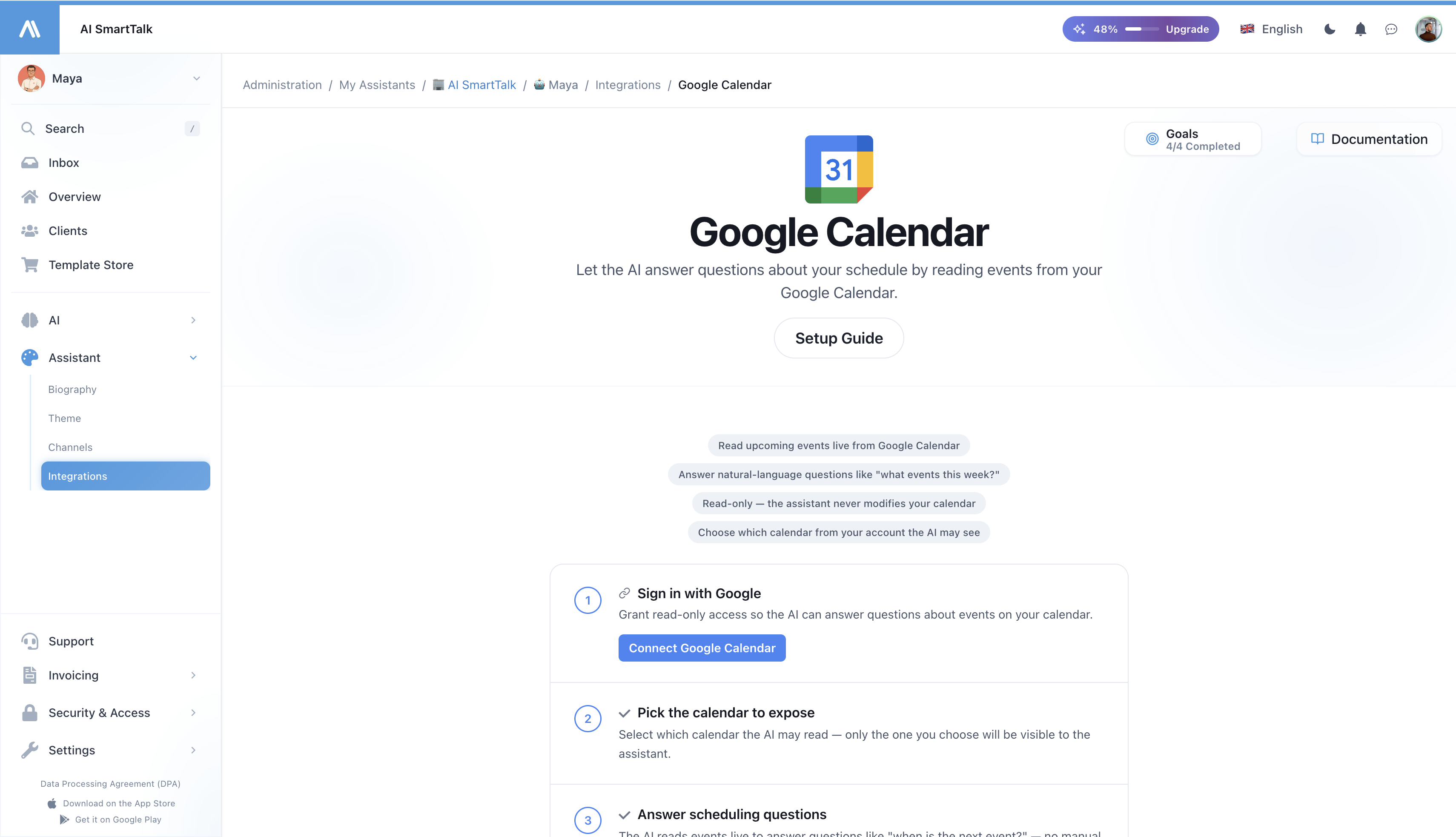 Google Agenda integratiepagina