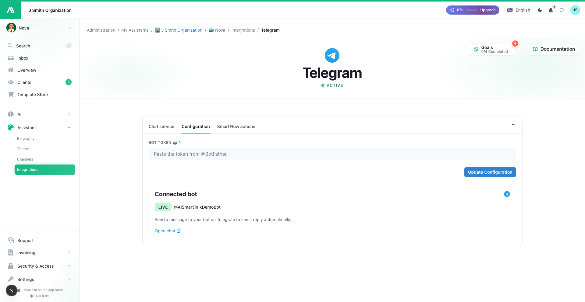 Telegram bot verbonden