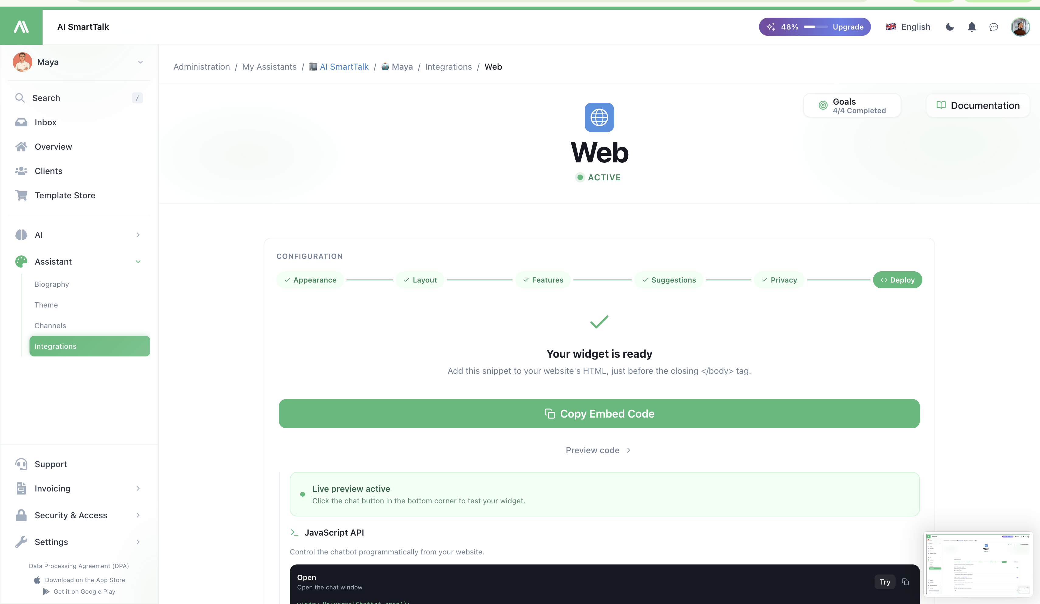 Web Widget — Deploy