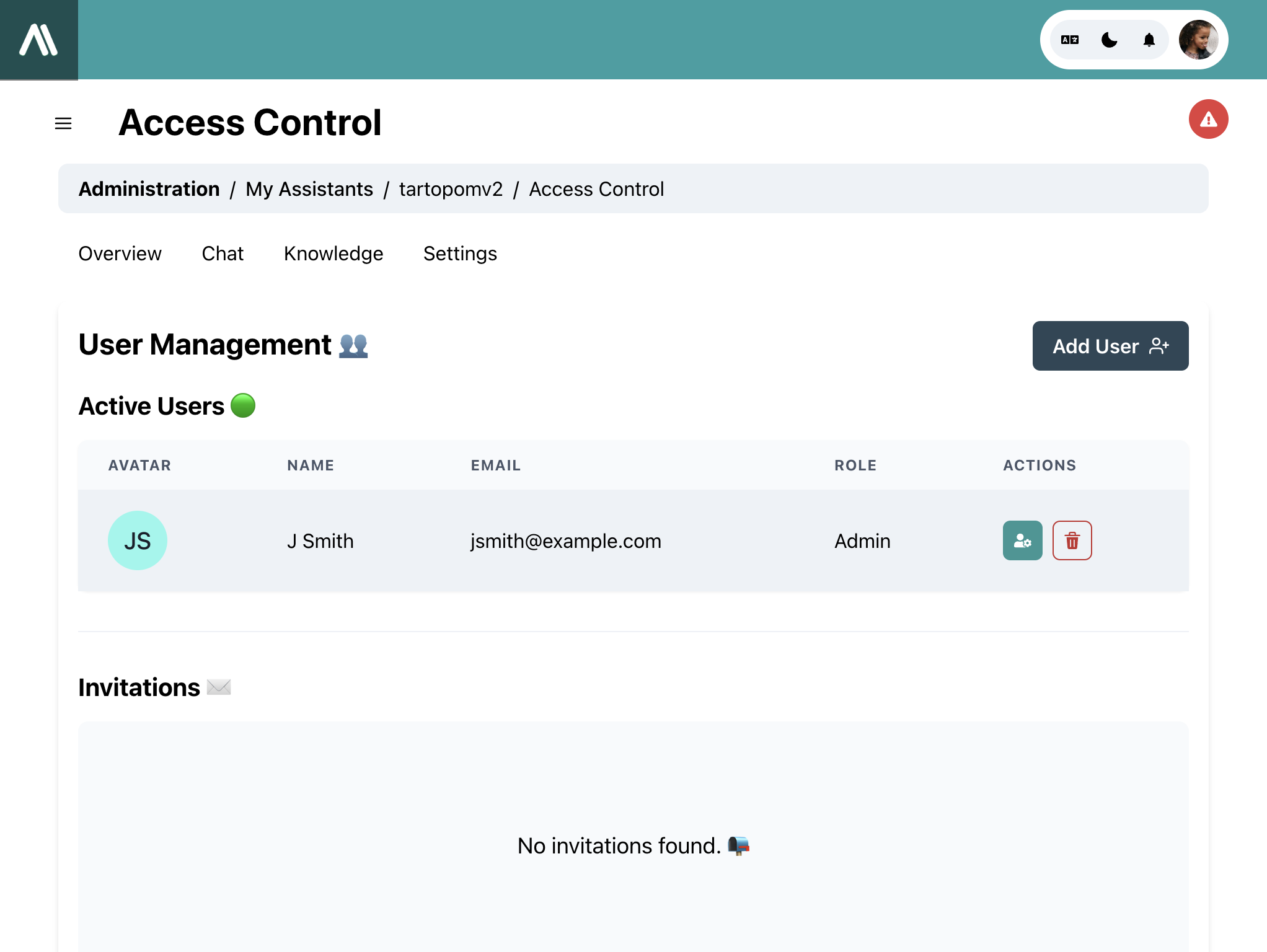 Pagina de Management al Utilizatorilor