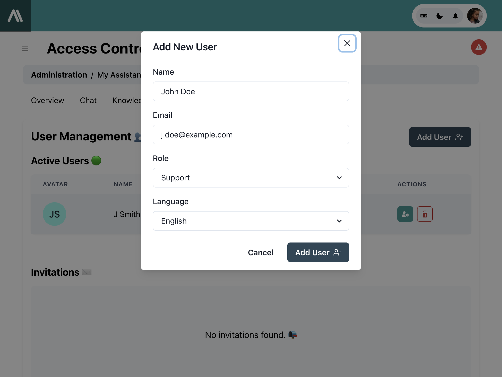Kullanıcı Oluşturma Modali