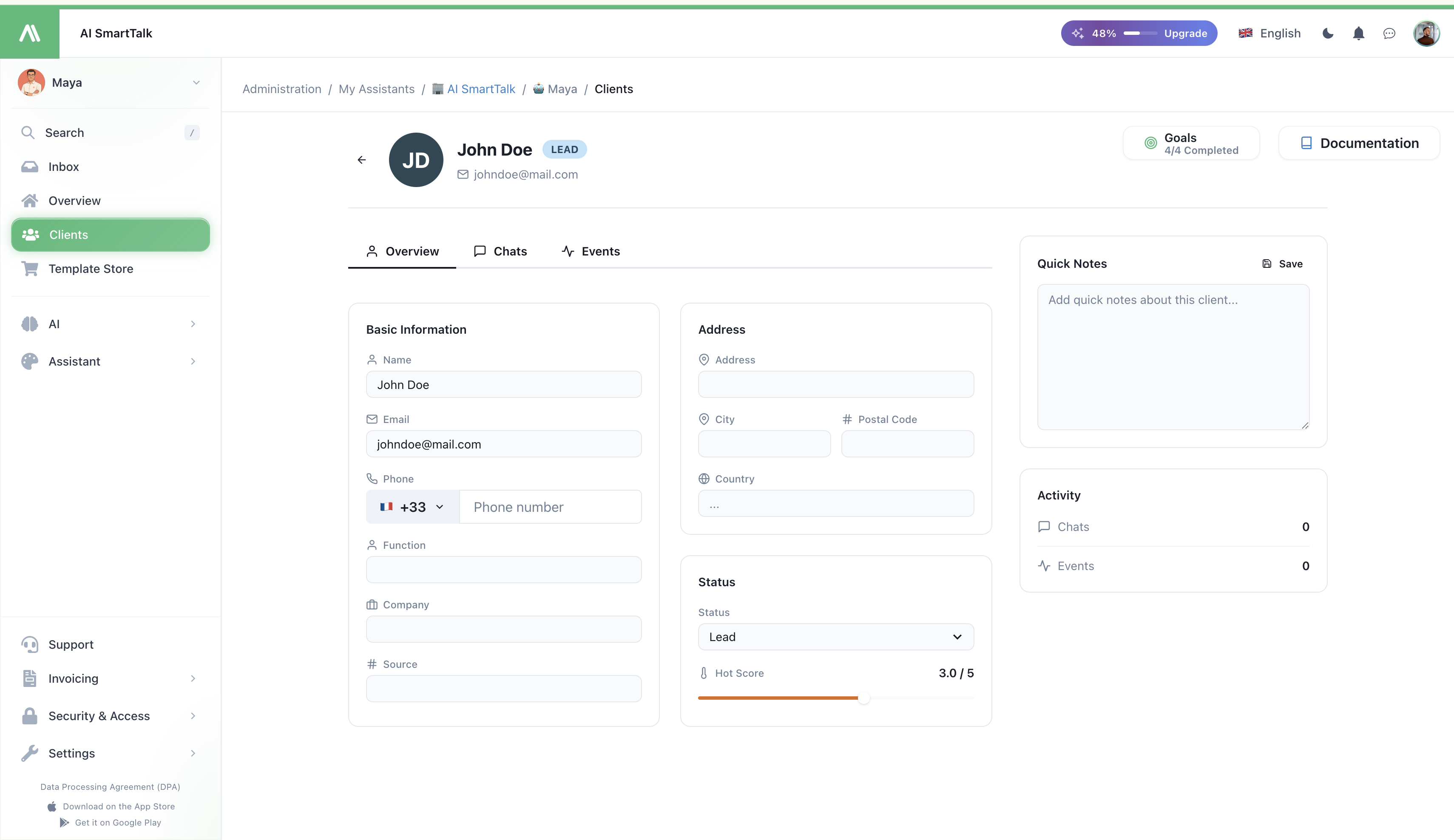 Client detail view